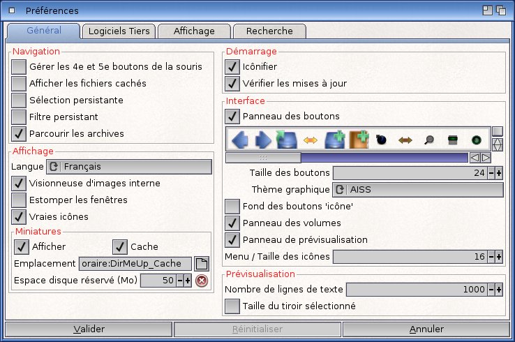 Pr�f�rences de Dir Me Up, onglet 'g�n�ral'